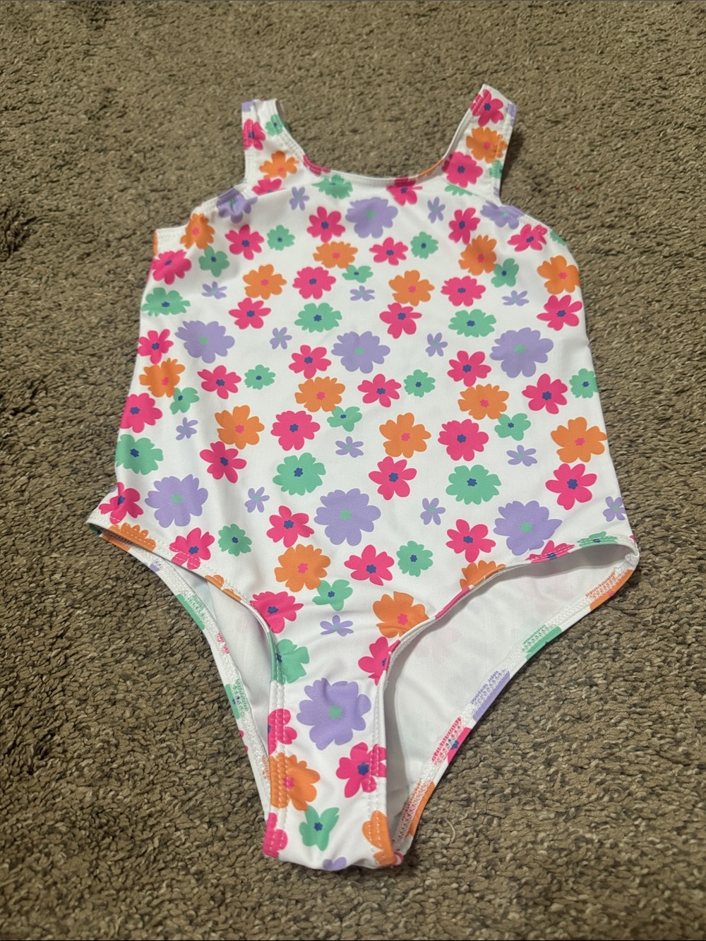 SHEIN White One-Piece Swimsuit with Pink, Orange, Purple & Green Floral Print